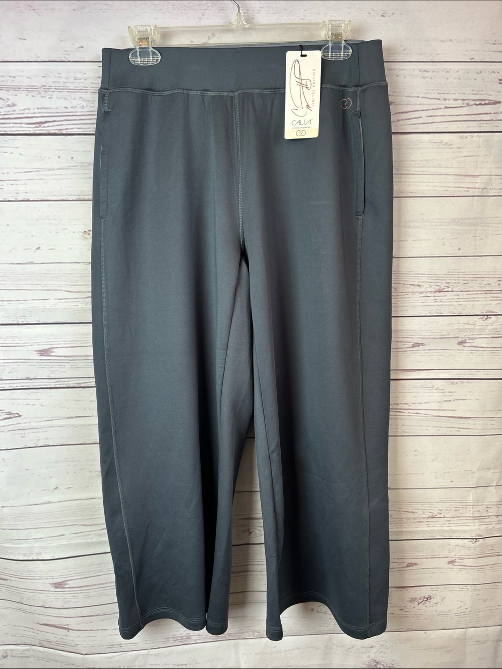 CALIA  Scuba Wide-Leg Ankle Pants Elastic Waist Pockets M Graphite New $65